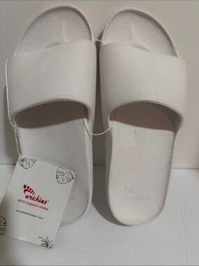 Women's White Slide Unisex Sandals with Arch Support Size 7